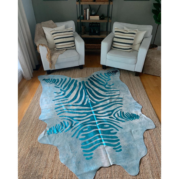 Dakota Fields Aleksas Turquoise Metallic Zebra Cowhide Rug Wayfair